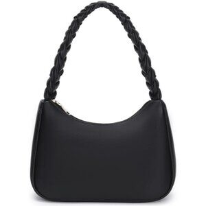 Women’s Braid Black Cute Hobo Tote Handbag Mini Clutch Purse with Zipper Closure